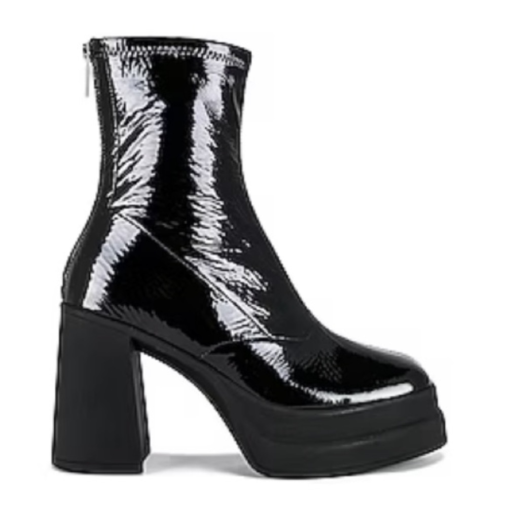 Free People Platform Double Stack Patent Black Booties NEW 38.5